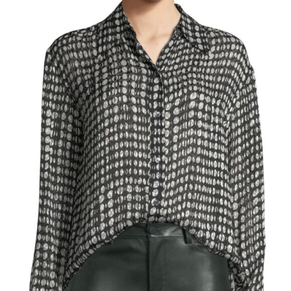 Theory Weekender Black White Polka Dot Blouse - Silk Button Down - Picture 3 of 8